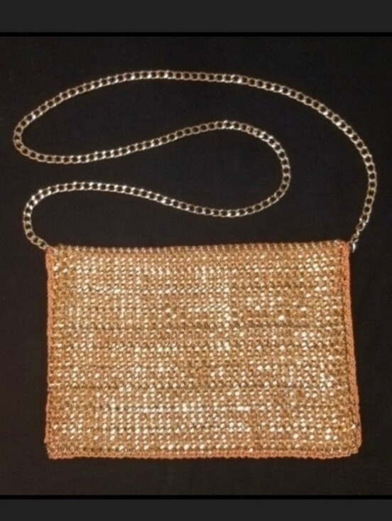 None Handbags - Clutch Chain and Cord Woven Crossbody Gold Tone